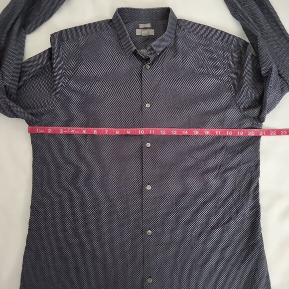 COS Men's Slim Fit Printed Navy Blue And White Long Sleeve Shirt Size 15 3/4 - Picture 8 of 10